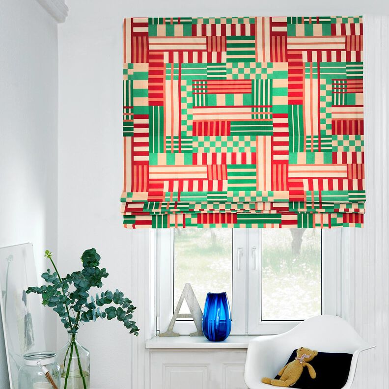 Decor Fabric Half Panama modern shapes – juniper green/dark red, image number 8