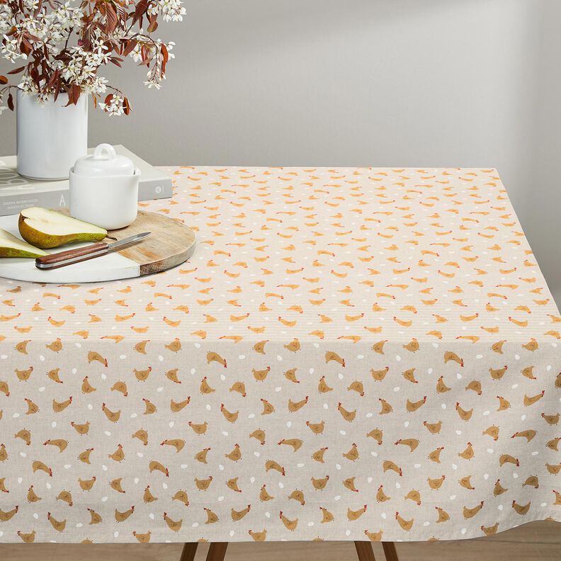 Decor Fabric Half Panama small chickens – natural/curry yellow,  image number 7