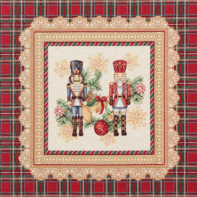 Decorative Panel Tapestry Fabric Nutcracker Duo – carmine/light beige,  image number 1