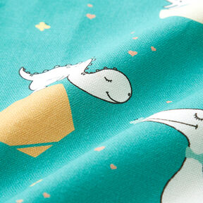 Decor Fabric Half Panama Cute Dinosaurs – aqua blue/white, 