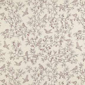 Decor Fabric Half Panama Songbirds – natural/burgundy, 