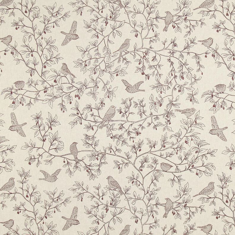 Decor Fabric Half Panama Songbirds – natural/burgundy,  image number 1