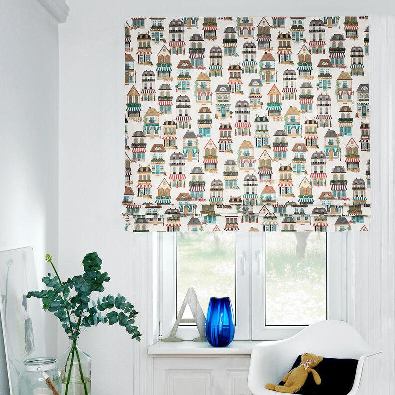 Decor Fabric Half Panama nostalgic houses – offwhite/beige,  image number 6