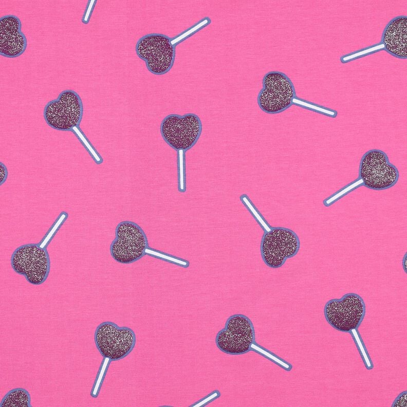 Cotton Jersey Glitter heart lollipops | Poppy Fabrics – pink,  image number 1
