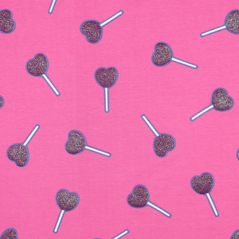 Cotton Jersey Glitter heart lollipops | Poppy Fabrics – pink, image number 1