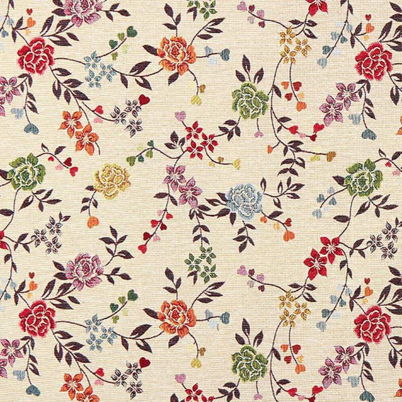 Decor Fabric Tapestry Fabric Creeping Roses – light beige/red,  image number 1
