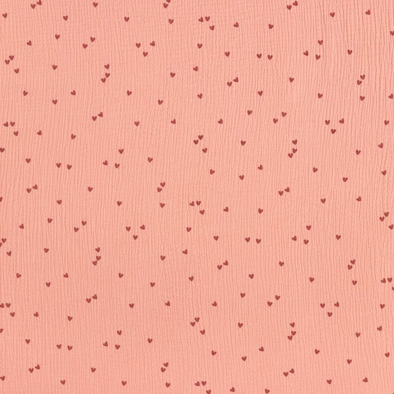 Double Gauze/Muslin Scattered hearts – dark dusky pink/burgundy,  image number 1