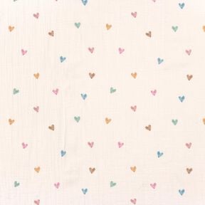Double Gauze/Muslin colourful hearts Digital Print – white,  Double Gauze/Muslin colourful hearts Digital Print – white,