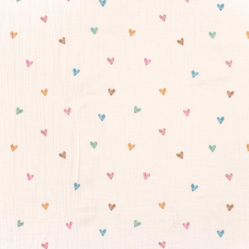 Double Gauze/Muslin colourful hearts Digital Print – white,  image number 1