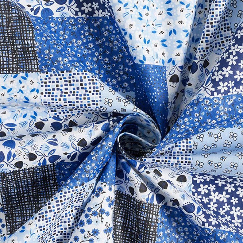 Cotton Cretonne patchwork-look – white/blue,  image number 4