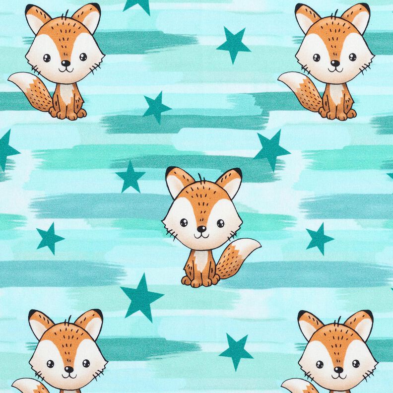 Cotton Jersey Fox with stripes | Glitzerpüppi – aqua blue/peach orange, image number 1