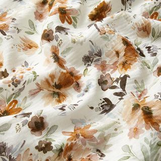 Double Gauze/Muslin Watercolour Floral Meadow Digital Print – offwhite, 