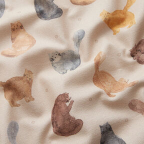 Decor Fabric Half Panama painted cats – light beige, 