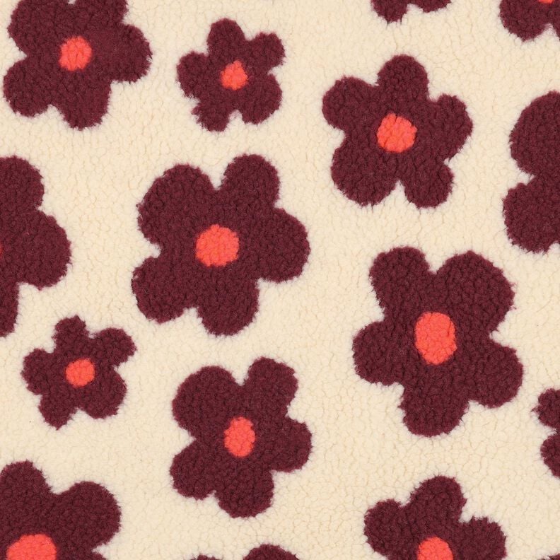 Teddy Fur Flowers | Poppy Fabrics – cashew/burgundy, image number 1