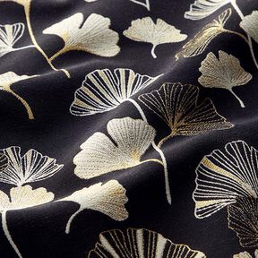 Decor Fabric Jacquard ginkgo leaves – black/gold, 
