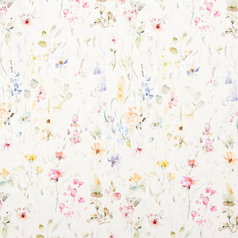 Watercolour flowers linen cotton blend – white,  image number 1