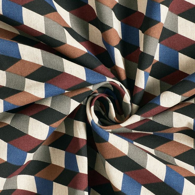 Decor Fabric Half Panama minimalist cubes – natural/blue,  image number 3