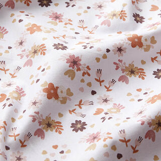 Cotton Poplin flower meadow and hearts – white, 