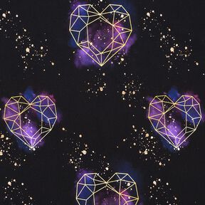 Cotton Jersey Origami hearts with gold sprinkles | Glitzerpüppi – black/lilac, 