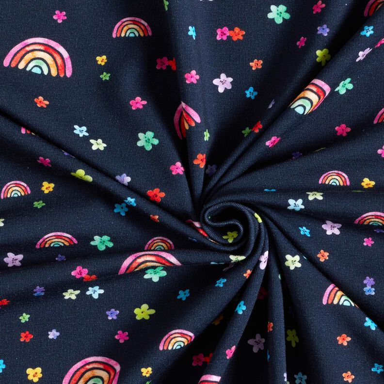 Cotton Jersey colourful flowers and rainbows Digital Print – midnight blue/colour mix,  image number 3