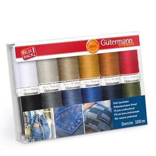 Denim Sewing Thread Set [ 100m | 12 pieces ] | Gütermann creativ – colour mix, 