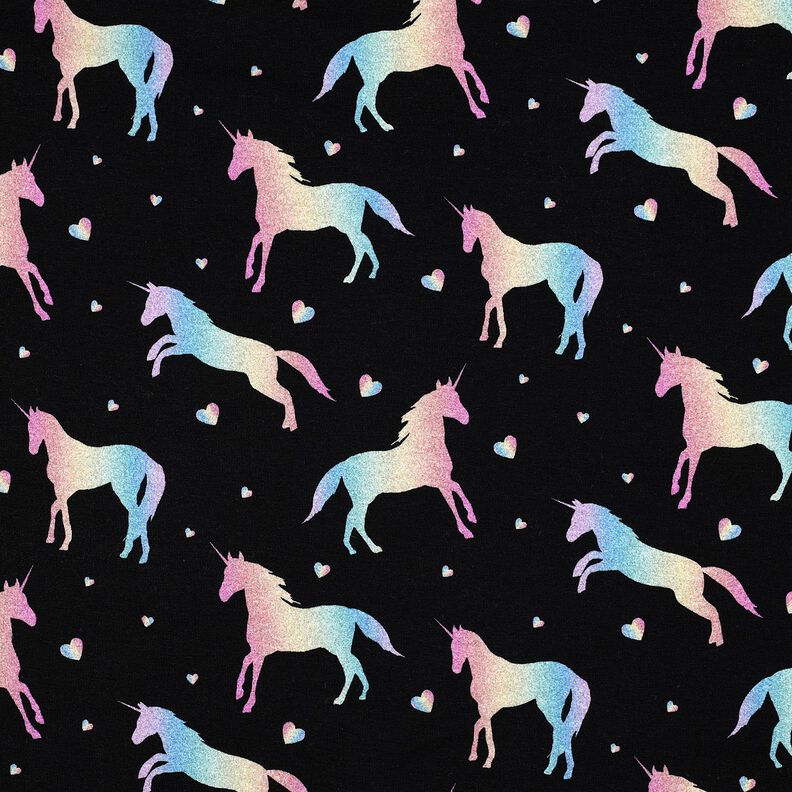 Cotton Jersey Rainbow Unicorns Digital Print | Poppy Fabrics – black, image number 1