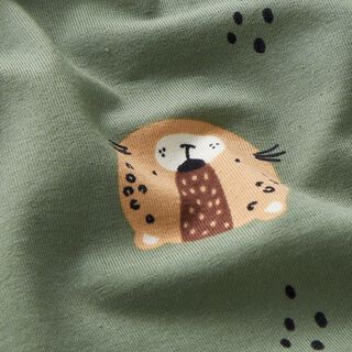 Cotton Jersey leopard faces  – pine, 