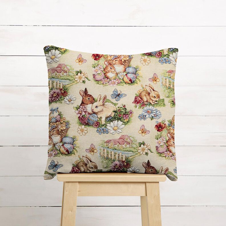 Decor Fabric Tapestry Fabric Easter bunnies in the garden – light beige/berry,  image number 6