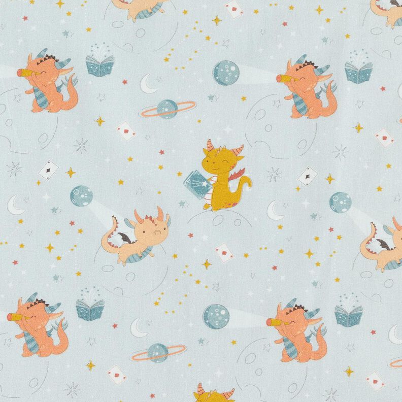 Cotton Poplin dragons in space – baby blue,  image number 1