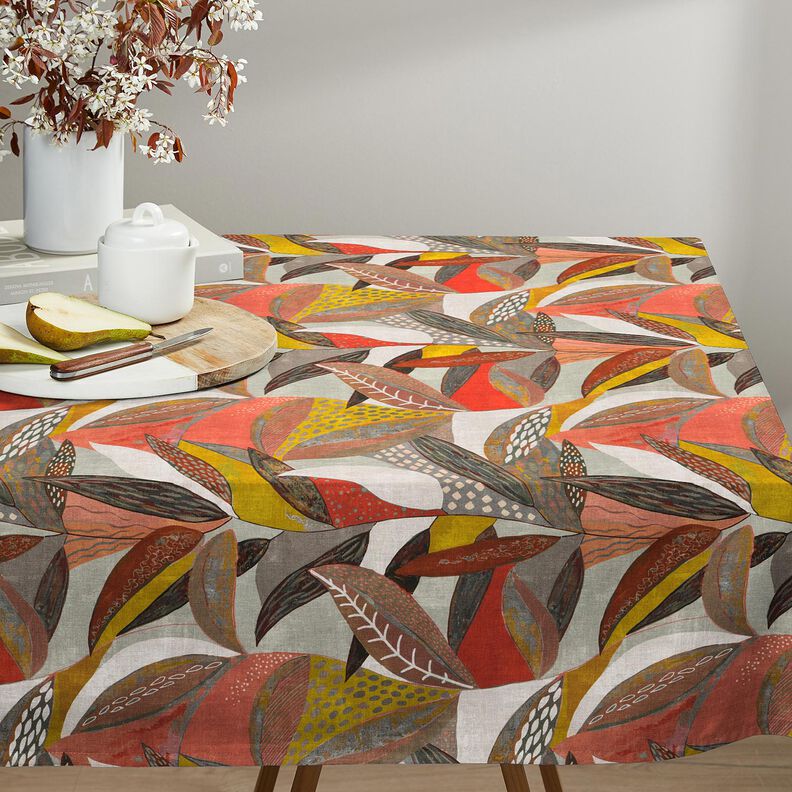 Decor Fabric Half Panama tropical leaves – mustard/terracotta, image number 6