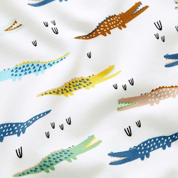 Brushed Sweatshirt Fabric Crocodiles – white,  image number 2