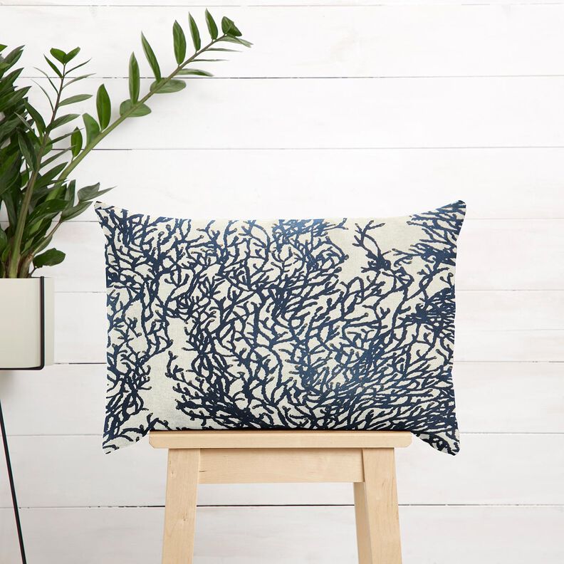 Decor Fabric Half Panama fine corals – navy blue/natural,  image number 7