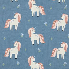 Cotton Jersey Sweet Glitter Unicorns – blue grey, 