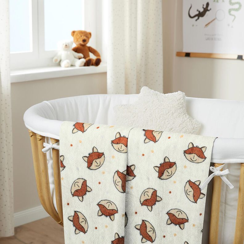 Cosy Fleece Doubleface friendly foxes – offwhite/brown, image number 5