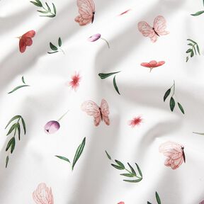 Cotton Poplin flowers and butterflies – white, 