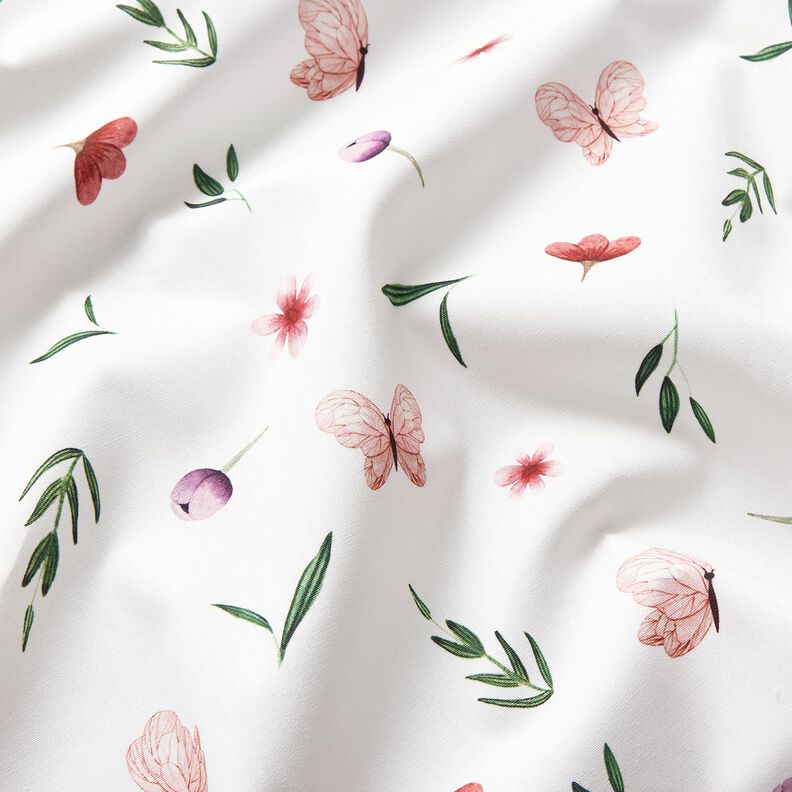 Cotton Poplin flowers and butterflies – white,  image number 2