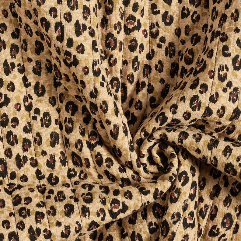 Muslin Quilted Fabric Leopard Print – beige/black,  image number 4