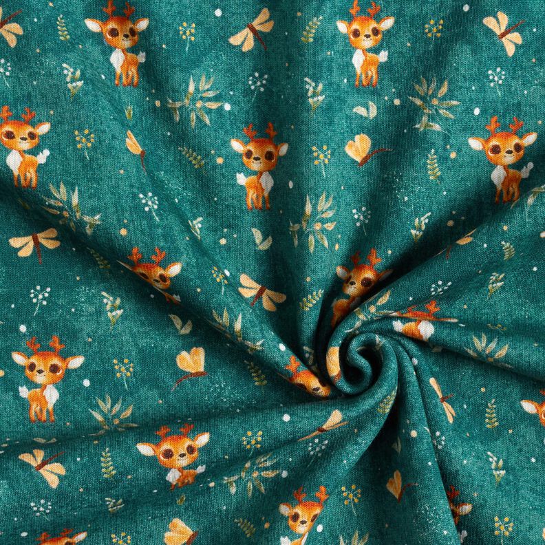 Alpine Fleece Cute Deer Digital Print – petrol,  image number 3