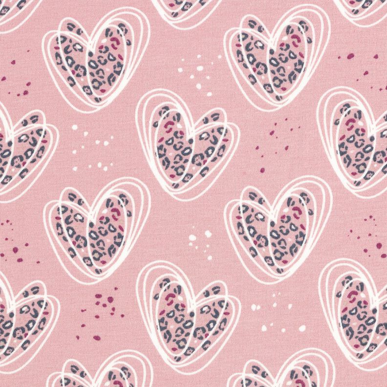 Cotton Jersey leopard print hearts – light dusky pink,  image number 1