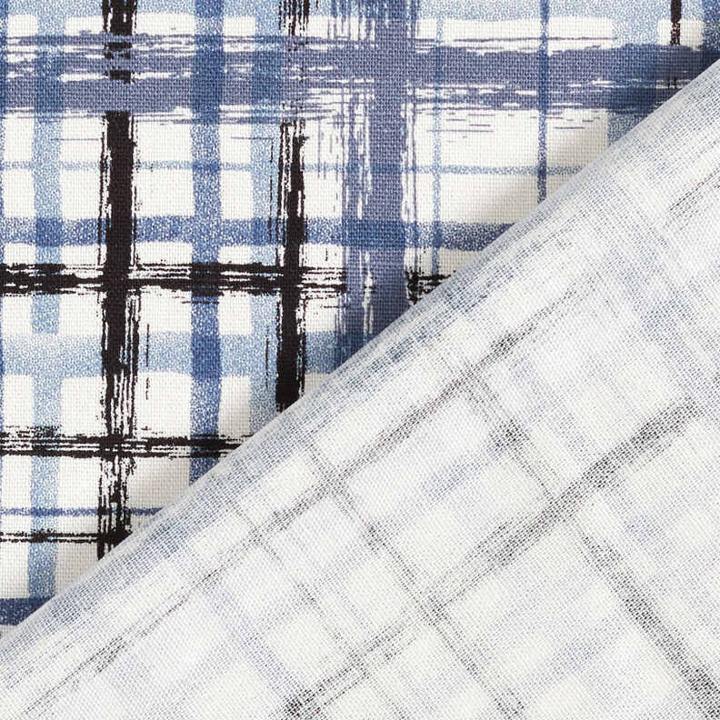 Abstract check linen viscose blend – white/steel blue,  image number 5