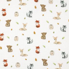 Double Gauze/Muslin woodland animals Digital Print | Poppy Fabrics – white/terracotta, 