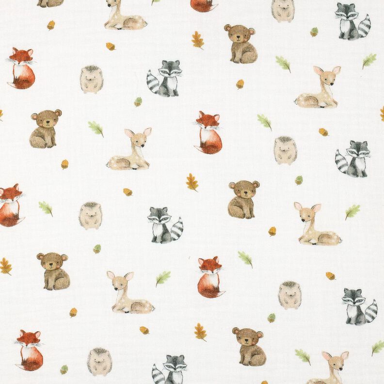 Double Gauze/Muslin woodland animals Digital Print | Poppy Fabrics – white/terracotta,  image number 1
