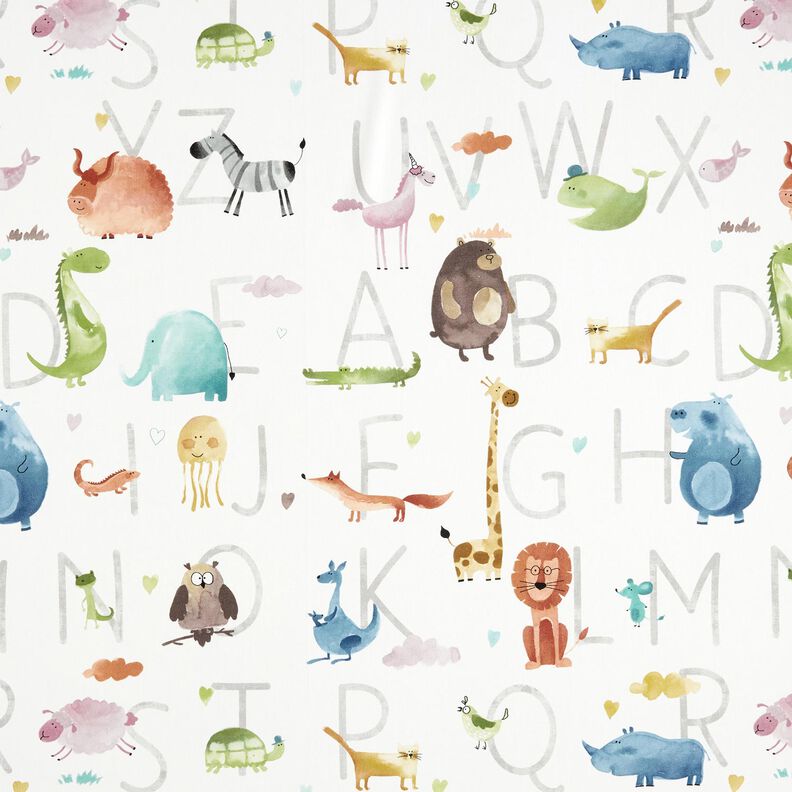 Curtain FabricHalf Panama Animal ABC – ivory,  image number 1