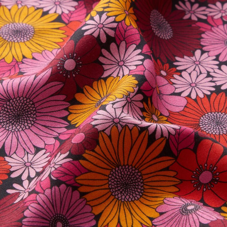 viscose fabric Summer Flowers – fire red/black,  image number 2
