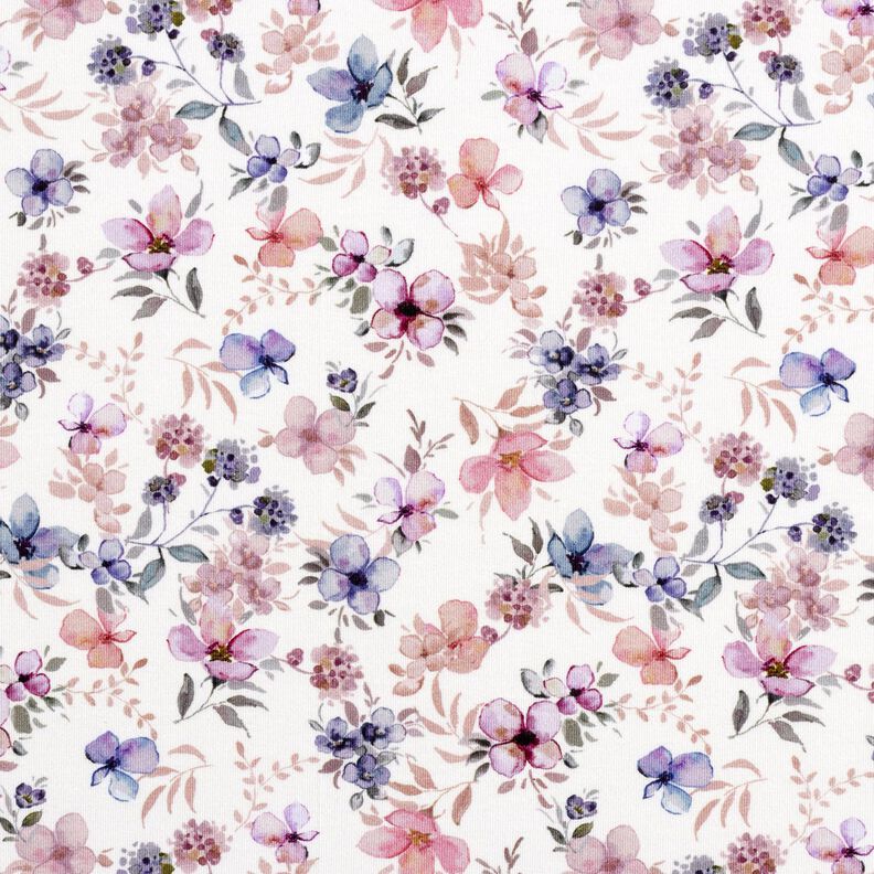 GOTS Cotton Jersey Watercolour flowers Digital Print – offwhite/pastel violet,  image number 1