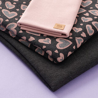 Glitter hearts sweatshirt fabric package – anthracite/dusky pink, 