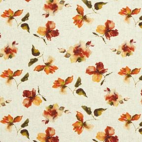 Viscose Linen Blend watercolour flowers &ndash; natural/terracotta | Remnant 80cm, 