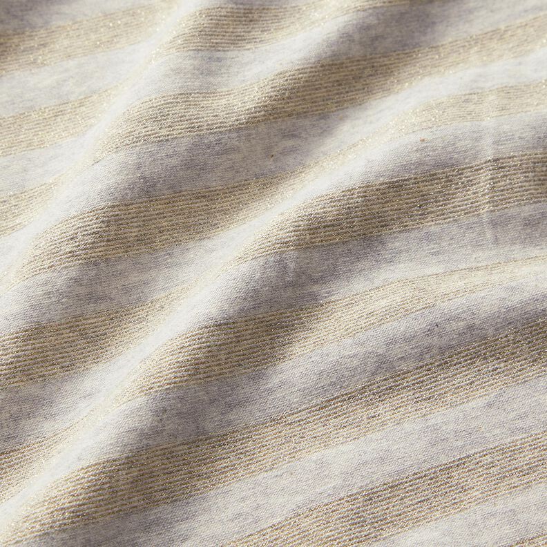 Cotton jersey melange glitter stripes – light grey/metallic gold,  image number 2