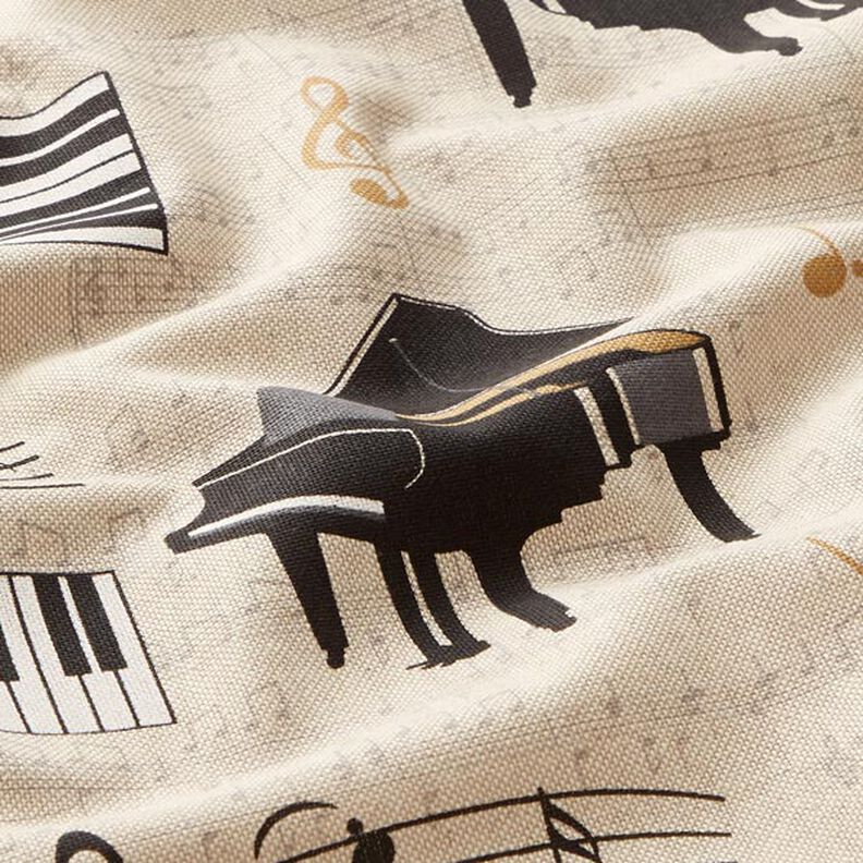 Decor Fabric Half Panama grand piano and sheet music – natural/black,  image number 2
