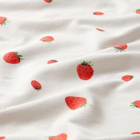 GOTS Cotton Jersey watercolour strawberries Digital Print – ivory, 